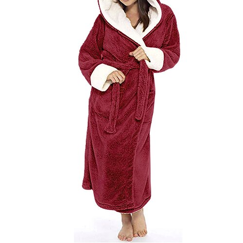 

женский флисовый теплый плюшевый халат пушистый пушистый халат пижама чистый цвет комфорт Рождество дом повседневная постель полиэстер дышащая толстовка с длинным рукавом карман осень зима черный