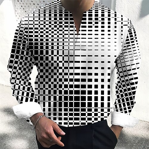 

Men's Shirt Plaid / Check Graphic Prints Geometry V Neck White Yellow Pink Blue Green Outdoor Street Long Sleeve Print Clothing Apparel Fashion Streetwear Designer Casual