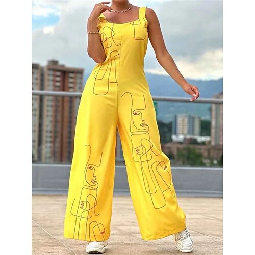 Women's Jumpsuit Print Geometric U Neck Streetwear Street Going out Regular Fit Strap Yellow S M L Fall
Women's Jumpsuit Print Geometric U Neck Streetwear Street Going out Regular Fit Strap Yellow S M L Fall