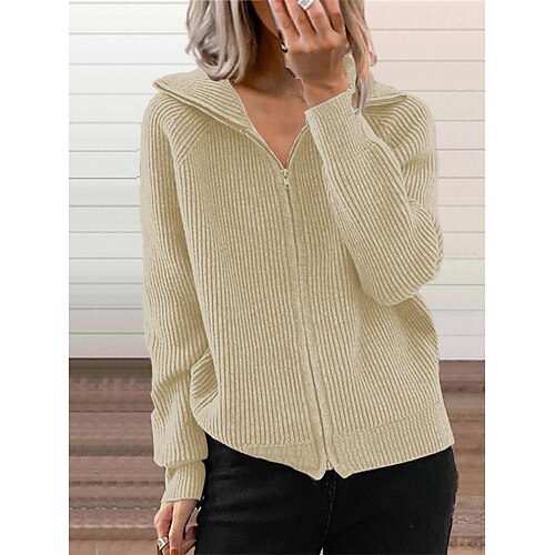Mulheres Sueter Cardigan Saltador Estriado Tricotar Zíper Côr Sólida Colarinho de Camisa à moda Casual Diário Para Noite Outono Inverno Branco Azul S M L
Mulheres Sueter Cardigan Saltador Estriado Tricotar Zíper Côr Sólida Colarinho de Camisa à moda Casual Diário Para Noite Outono Inverno Branco Azul S M L