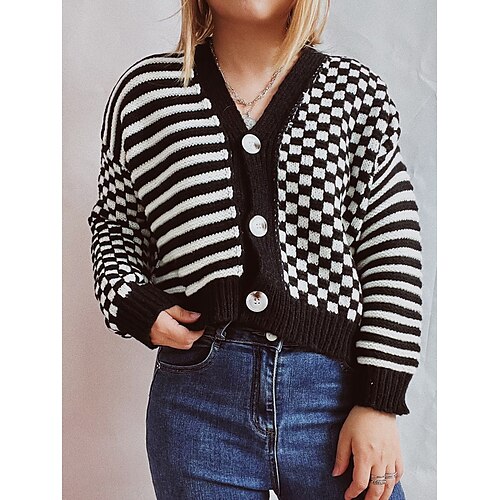 Women's Cardigan Sweater Jumper Ribbed Knit Button Plaid V Neck Stylish Casual Outdoor Daily Fall Winter Black Yellow S M L
Women's Cardigan Sweater Jumper Ribbed Knit Button Plaid V Neck Stylish Casual Outdoor Daily Fall Winter Black Yellow S M L