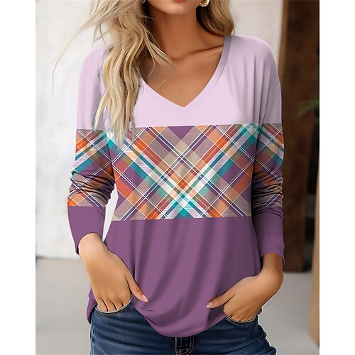 Mujer Camiseta Morado Naranja Verde Trébol Plaid Estampado Manga Larga Diario Fin de semana Básico Escote en Pico Ajuste regular Pintura
Mujer Camiseta Morado Naranja Verde Trébol Plaid Estampado Manga Larga Diario Fin de semana Básico Escote en Pico Ajuste regular Pintura
