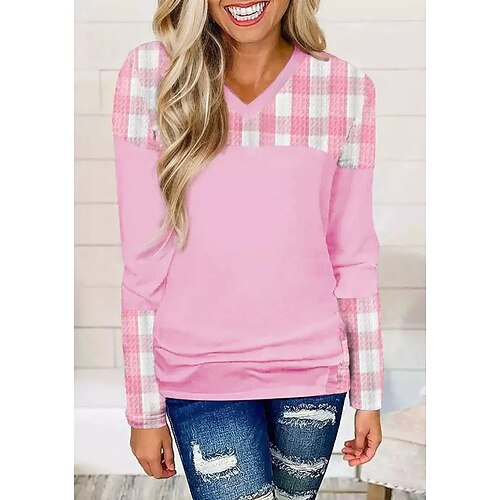 Mujer Camiseta Rosa Plaid Estampado Manga Larga Diario Fin de semana Básico Escote en Pico Pintura
Mujer Camiseta Rosa Plaid Estampado Manga Larga Diario Fin de semana Básico Escote en Pico Pintura
