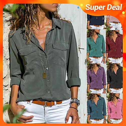 camicia da donna camicetta tasca bavero collor manica lunga abbigliamento donna tinta unita daily basic
camicia da donna camicetta tasca bavero collor manica lunga abbigliamento donna tinta unita daily basic