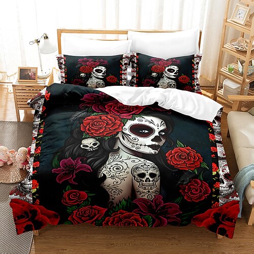 Juego de cama 3d de la serie halloween de 3 uds/2 uds, juego de cama de tres piezas con esqueleto para mujer y rosas
Juego de cama 3d de la serie halloween de 3 uds/2 uds, juego de cama de tres piezas con esqueleto para mujer y rosas