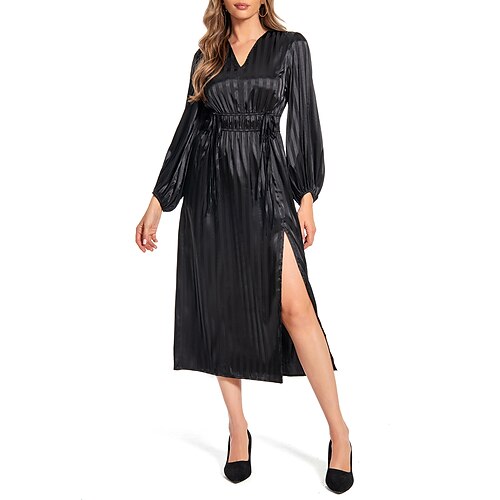 Robe de travail Robe satinée robe noire Femme Robe mi-longue Mode Elégant Fendu Col V manche longue Plein Ample Noir Automne Hiver S M L XL XXL
Robe de travail Robe satinée robe noire Femme Robe mi-longue Mode Elégant Fendu Col V manche longue Plein Ample Noir Automne Hiver S M L XL XXL