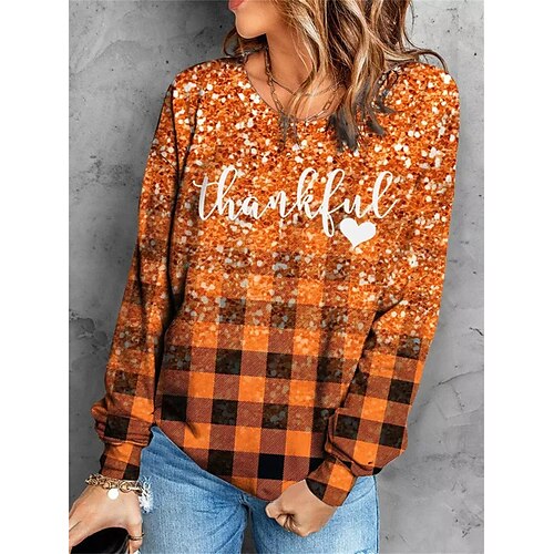 Women's T shirt Tee Orange Plaid Letter Print Long Sleeve Daily Weekend Basic Round Neck Regular Fit Painting Spring Fall
Women's T shirt Tee Orange Plaid Letter Print Long Sleeve Daily Weekend Basic Round Neck Regular Fit Painting Spring Fall
