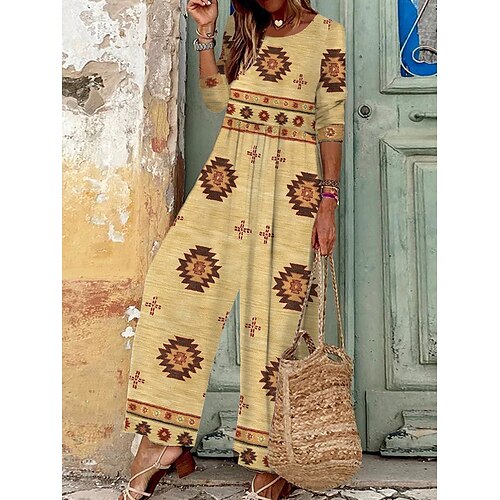 Mujer Mono Estampado Geométrico Escote Redondo Boho Vacaciones Perneras anchas Ajuste regular Manga Larga Marrón claro S M L Todas las Temporadas
Mujer Mono Estampado Geométrico Escote Redondo Boho Vacaciones Perneras anchas Ajuste regular Manga Larga Marrón claro S M L Todas las Temporadas