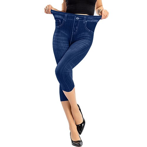 

Women's Skinny Leggings Jeans Capri shorts Faux Denim Black Blue Red High Waist Tights Casual / Sporty Athleisure Casual Weekend Print High Elasticity Calf-Length Tummy Control Graphic S M L XL 2XL