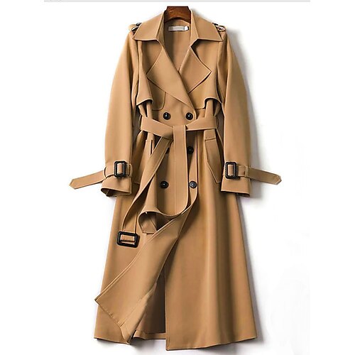 

Women's Trench Coat Fall Double Breasted Lapel Long Coat with Belt Winter Warm Windproof Jacket with Pockets Maillard Black Blue Camel Beige Daily S M L XL XXL 3XL