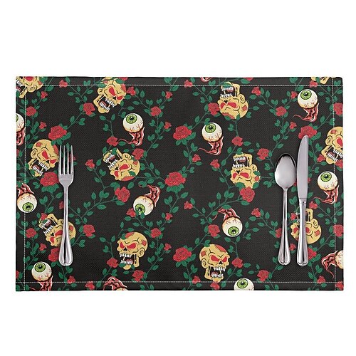 Tischset aus Polyester, Tischset mit Zuckerschädel, Ringelblumen, Tag der Toten, saisonale Halloween-Tischsets für Partyküche, Esszimmerdekoration
Tischset aus Polyester, Tischset mit Zuckerschädel, Ringelblumen, Tag der Toten, saisonale Halloween-Tischsets für Partyküche, Esszimmerdekoration