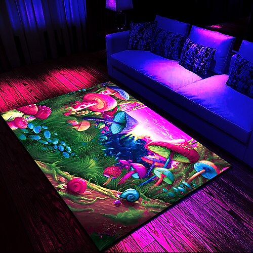 

Alfombra impresa con luz negra que brilla en la oscuridad reactiva uv alfombra grande antideslizante para decoración de habitación