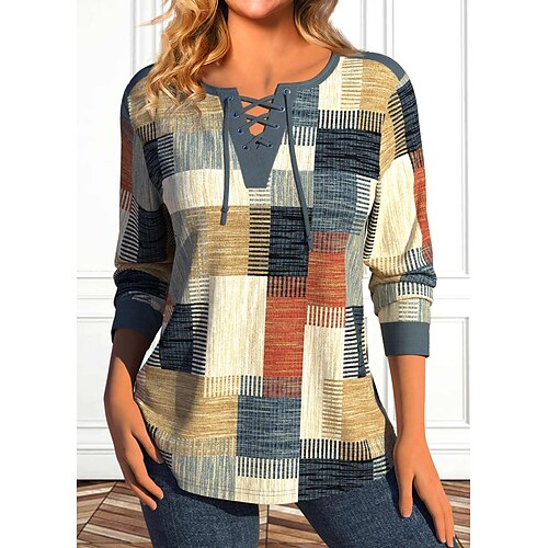 Femme T shirt Tee Jaune Géométrique Lacet Imprimer manche longue Casual Rétro Vintage basique Col V Standard Automne hiver
Femme T shirt Tee Jaune Géométrique Lacet Imprimer manche longue Casual Rétro Vintage basique Col V Standard Automne hiver