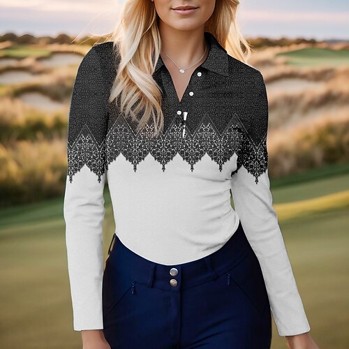 Femme T-shirt POLO Chemise de golf Polo boutonné Respirable Séchage rapide Evacuation de l'humidité manche longue Vêtements de golf Top Standard Imprimé Printemps Automne Tennis Le golf Pickleball
Femme T-shirt POLO Chemise de golf Polo boutonné Respirable Séchage rapide Evacuation de l'humidité manche longue Vêtements de golf Top Standard Imprimé Printemps Automne Tennis Le golf Pickleball