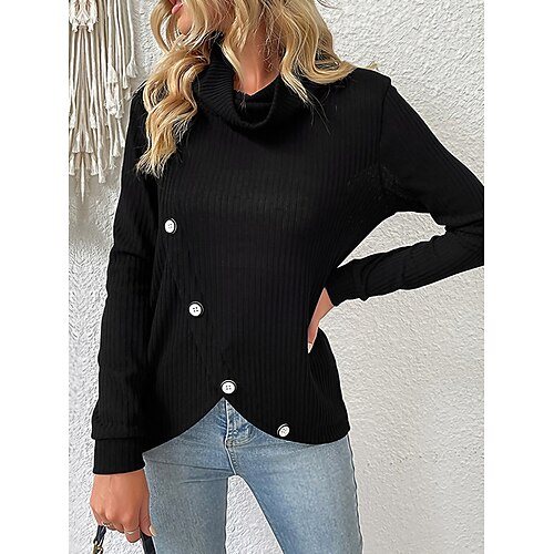 Pull Maille Femme A côtes Tricoter Bouton Couleur unie Col Roulé mode Décontractées Extérieur du quotidien manche longue Eté Automne Noir S M L
Pull Maille Femme A côtes Tricoter Bouton Couleur unie Col Roulé mode Décontractées Extérieur du quotidien manche longue Eté Automne Noir S M L