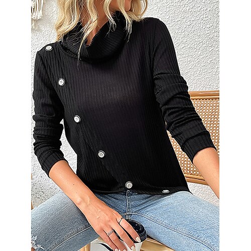 Pull Maille Femme A côtes Tricoter Bouton Couleur unie Col Roulé mode Décontractées Extérieur du quotidien manche longue Eté Automne Noir S M L
Pull Maille Femme A côtes Tricoter Bouton Couleur unie Col Roulé mode Décontractées Extérieur du quotidien manche longue Eté Automne Noir S M L