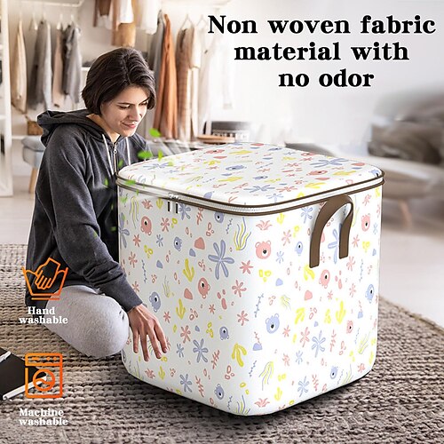 

Clothes Storage Bags Large Capacity, Closet Organizers and Storage Bins, Foldable Wardrobe Storage with Lids and Handles for Blanket Comforter Clothing Bedding, Containers Box (L)