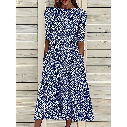 

Women's Casual Dress Shift Dress Floral Ditsy Floral Print Pocket Crew Neck Midi Dress Basic Modern Daily Vacation Half Sleeve Loose Fit Red Blue Green Summer Spring S M L XL 2XL