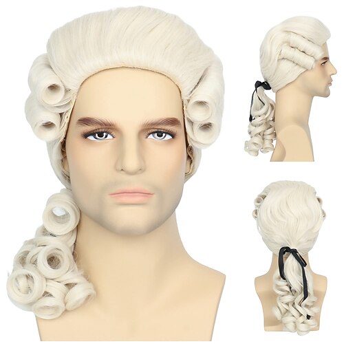 

Colonial Wig Powdered Wig Men Blonde Wig Historical Halloween Costume Wig 18Th Century Peruke Wig