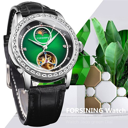 Forsining hommes montre mécanique sports de plein air montre-bracelet de mode automatique à remontage automatique phase de lune montre en cuir étanche lumineuse
Forsining hommes montre mécanique sports de plein air montre-bracelet de mode automatique à remontage automatique phase de lune montre en cuir étanche lumineuse