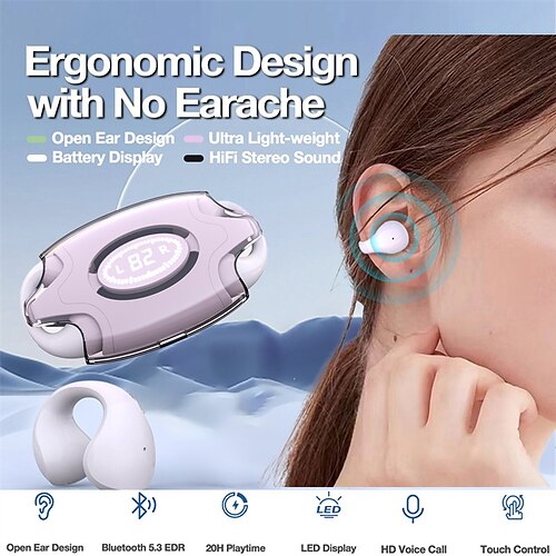 Auriculares inalámbricos con clip para la oreja, auriculares de conducción ósea, miniauriculares bluetooth 5,3 con micrófono y pantalla LED, auriculares abiertos con clip para la oreja
Auriculares inalámbricos con clip para la oreja, auriculares de conducción ósea, miniauriculares bluetooth 5,3 con micrófono y pantalla LED, auriculares abiertos con clip para la oreja