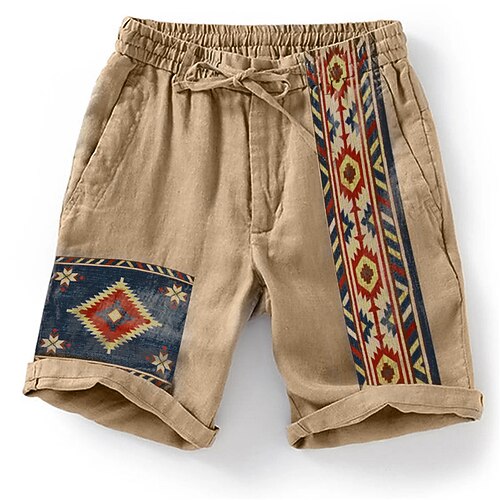 

Men's Shorts Summer Shorts Beach Shorts Drawstring Elastic Waist 3D Print Graphic Breathable Soft Short Casual Daily Holiday Cotton Blend Designer Ethnic Style Blue Khaki Micro-elastic