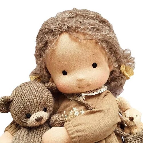 

Muñeca Waldorf de cuerpo de algodón, muñeca artista hecha a mano, mini muñeca de vestir diy (oso accesorio no incluido)