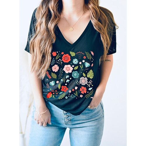 Mulheres Camiseta Verde Floral Imprimir Manga Curta Feriado Final de semana Básico Decote V Tema Flores Pintura
Mulheres Camiseta Verde Floral Imprimir Manga Curta Feriado Final de semana Básico Decote V Tema Flores Pintura