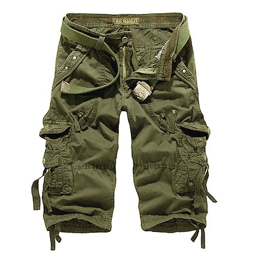 

Men's Cargo Shorts Below Knee Length Shorts Capri Pants Hiking Shorts Multi Pocket Plain Calf-Length Daily Basic Big and Tall Wine Army Green