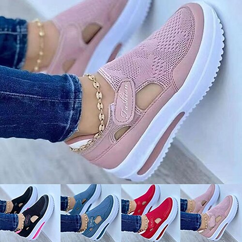 

Women's Sneakers Slip-Ons Plus Size Platform Sneakers Sports Sandals Outdoor Daily Solid Color Summer Platform Round Toe Sporty Casual Walking Polyester Synthetics Magic Tape Black Pink Red