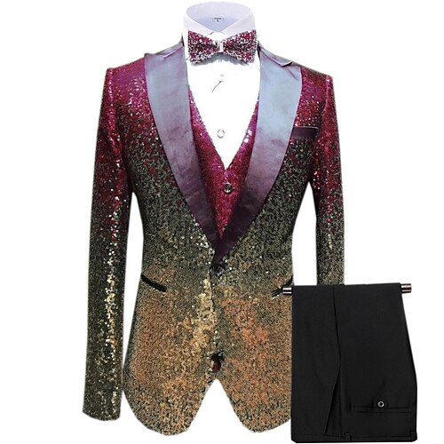 

Silver Black Red Men's Wedding Prom Suits 3 Piece Patterned Tailored Fit Single Breasted One-button 2023