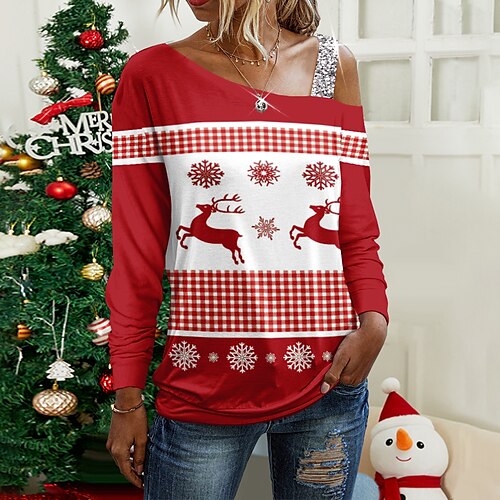 Femme T shirt Tee Chemise de Noël Rouge Bleu Vert Plaid Motif de flocon de neige Renne Imprimer manche longue Noël Fin de semaine Fête / Célébration Cou diagonal Standard Peinture Printemps Automne
Femme T shirt Tee Chemise de Noël Rouge Bleu Vert Plaid Motif de flocon de neige Renne Imprimer manche longue Noël Fin de semaine Fête / Célébration Cou diagonal Standard Peinture Printemps Automne