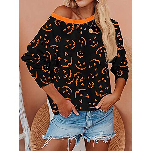 Mujer Camiseta camisa de halloween Negro Blanco Rosa Calabaza Estampado Manga Larga Víspera de Todos los Santos Fin de semana Básico Cuello diagonal Ajuste regular Pintura Primavera Otoño
Mujer Camiseta camisa de halloween Negro Blanco Rosa Calabaza Estampado Manga Larga Víspera de Todos los Santos Fin de semana Básico Cuello diagonal Ajuste regular Pintura Primavera Otoño