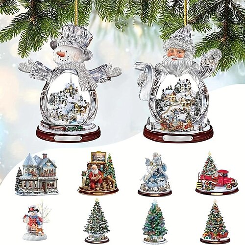 

2d акриловый кулон на рождественскую елку, Санта-Клаус, подвесные поделки, праздничные украшения, праздничные подарки, автомобильный кулон, украшение для дома