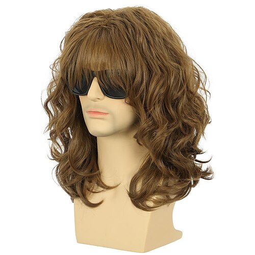 

California 70s 80s Rocker Wig Men Women Long Curly Brown Halloween Costume Wig