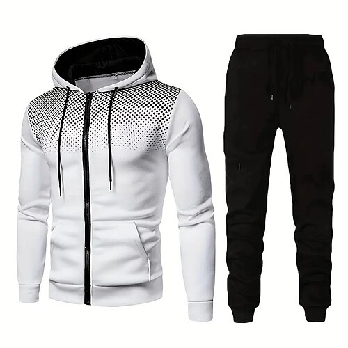 

Men's Hoodie Tracksuit Sweatsuit Black White Red Blue Dark Gray Hooded Geometric 2 Piece Sports & Outdoor Daily Holiday Streetwear Cool Casual Spring & Fall Clothing Apparel Hoodies Sweatshirts