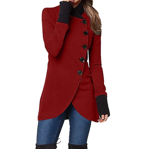 

женское пальто длинное бушлат однобортный плащ с воротником-стойкой рождество красное приталенное зимнее пальто ветрозащитное теплое современное стильное повседневное пальто с длинным рукавом черное