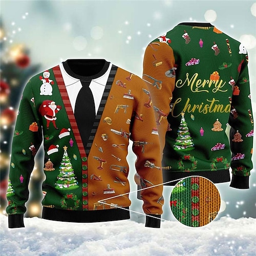 

Letter Santa Claus Christmas Tree Casual Men's Knitting Print Ugly Christmas Sweater Pullover Sweater Jumper Outdoor Christmas Daily Christmas Long Sleeve Crewneck Sweaters Green Fall Winter S M L