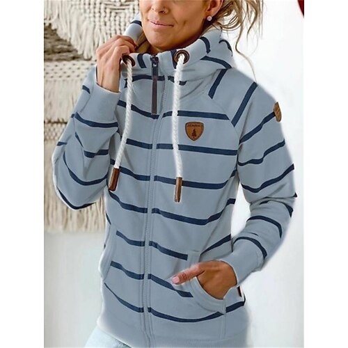 

Women's Hoodie Pullover Striped Daily Holiday Basic Casual Hoodies Sweatshirts Loose Blue Blushing Pink Black