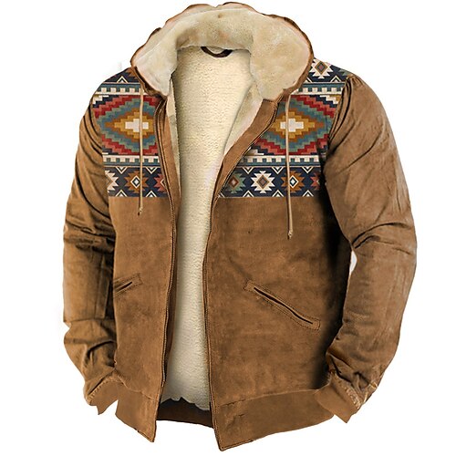 

Christmas Mens Graphic Hoodie Tribal Prints Ethnic Casual Vintage Retro 3D Jacket Fleece Outerwear Holiday Vacation Going Hoodies Light Brown Native American Winter Suede