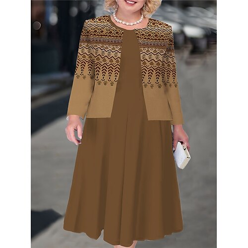 Mujer Talla Grande Curva Vestido informal Conjunto de vestido Vestido de dos piezas Geométrico Bloque de color Vestido Midi Manga Larga Estampado Cuello Barco Maduro Exterior Marrón Otoño Invierno L
Mujer Talla Grande Curva Vestido informal Conjunto de vestido Vestido de dos piezas Geométrico Bloque de color Vestido Midi Manga Larga Estampado Cuello Barco Maduro Exterior Marrón Otoño Invierno L