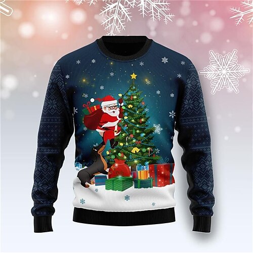

Santa Claus Snowflake Casual Men's Knitting Print Ugly Christmas Sweater Pullover Sweater Jumper Outdoor Christmas Daily Long Sleeve Crewneck Sweaters Yellow Navy Blue Fall Winter S M L Sweaters