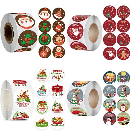 

500PCS/Pack 1Inch Merry Christmas Stickers Christmas Tree Elk Candy Bag Sealing Sticker Christmas Gifts Box Label New Year