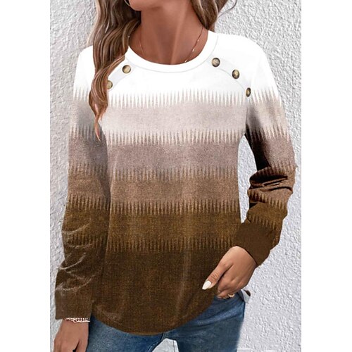 Mulheres Camiseta Marron Cores Gradiente Botão Imprimir Manga Longa Diário Final de semana Moda Decote Redondo Normal Pintura Primavera Outono
Mulheres Camiseta Marron Cores Gradiente Botão Imprimir Manga Longa Diário Final de semana Moda Decote Redondo Normal Pintura Primavera Outono
