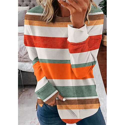 Mujer Camiseta Naranja A Rayas Estampado Manga Larga Diario Fin de semana Moda Escote Redondo Ajuste regular Pintura Primavera Otoño
Mujer Camiseta Naranja A Rayas Estampado Manga Larga Diario Fin de semana Moda Escote Redondo Ajuste regular Pintura Primavera Otoño