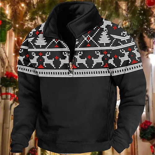 

Christmas Sweater Mens Graphic Hoodie Reindeer Merry Rudolph Fashion Cool Daily 3D Print Sweatshirt Pullover Quarter Zipp Vacation Going Out Sweatshirts Ugly Brown Fleece