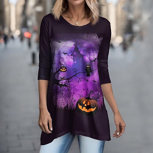 Mulheres Camiseta camisa do dia das bruxas Vermelho Azul Roxo Abóbora Túnica esvoaçante Imprimir Manga Longa dia das Bruxas Final de semana Moda Decote Redondo Normal Pintura Primavera Outono
Mulheres Camiseta camisa do dia das bruxas Vermelho Azul Roxo Abóbora Túnica esvoaçante Imprimir Manga Longa dia das Bruxas Final de semana Moda Decote Redondo Normal Pintura Primavera Outono