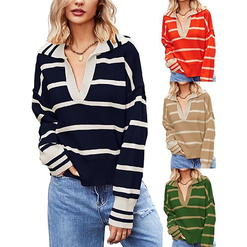 Pull Maille Femme A côtes Tricoter Normal Bandes Rayé Col de Chemise mode Décontractées Extérieur du quotidien manche longue Automne Hiver Rouge orangé bleu marine S M L
Pull Maille Femme A côtes Tricoter Normal Bandes Rayé Col de Chemise mode Décontractées Extérieur du quotidien manche longue Automne Hiver Rouge orangé bleu marine S M L