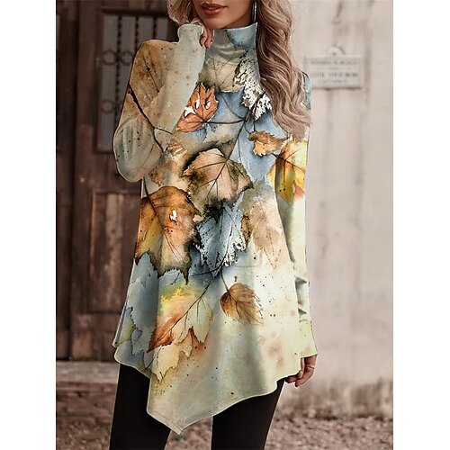 Women's T shirt Tee Yellow Leaf Asymmetrical Print Long Sleeve Holiday Weekend Fashion High Neck Regular Fit Floral Painting Spring Fall
Women's T shirt Tee Yellow Leaf Asymmetrical Print Long Sleeve Holiday Weekend Fashion High Neck Regular Fit Floral Painting Spring Fall