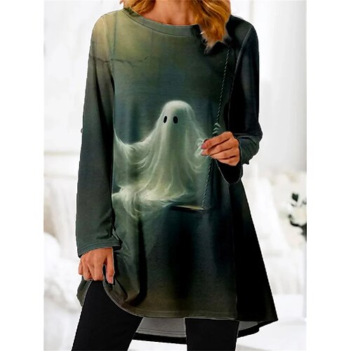 Women's T shirt Tee Halloween Shirt Black Blue Green Cat Ghost Print Long Sleeve Party Halloween Fashion Round Neck Regular Fit Cat Painting Spring Fall
Women's T shirt Tee Halloween Shirt Black Blue Green Cat Ghost Print Long Sleeve Party Halloween Fashion Round Neck Regular Fit Cat Painting Spring Fall